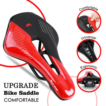 WEST BIKING Bicycle Saddle Comfortable Bike Seat Wear-resistant PU Leather Hollow Road Bicycle Parts Cycling Saddle Bike Cushion