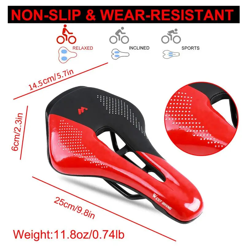 WEST BIKING Bicycle Saddle Comfortable Bike Seat Wear-resistant PU Leather Hollow Road Bicycle Parts Cycling Saddle Bike Cushion