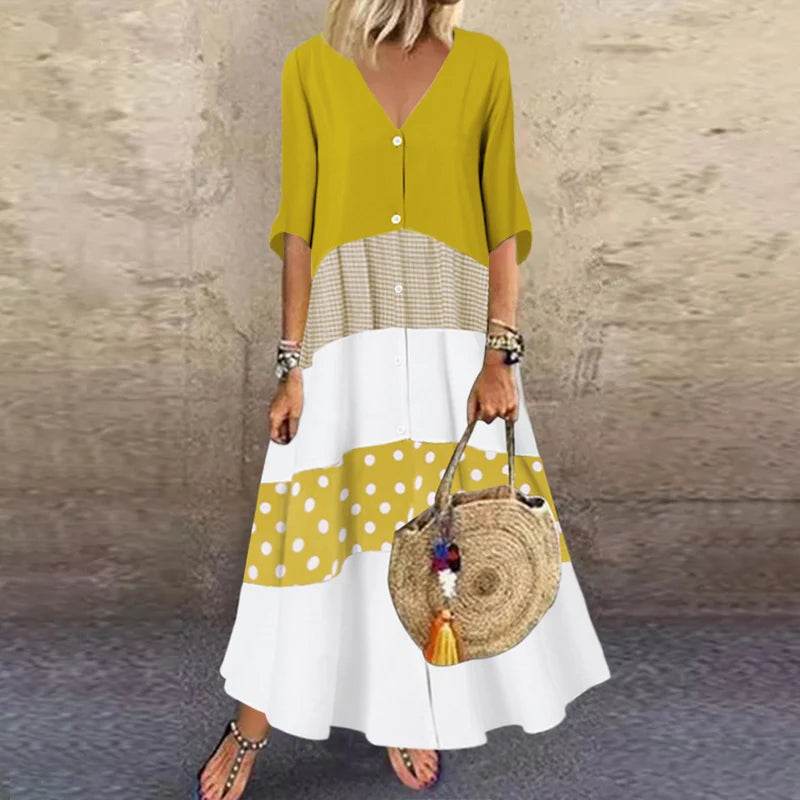 ZANZEA Summer Maxi Dress Women's Vintage Printed Sundress Casual Loose Short Sleeve Vestidos Vacation High Waist Robe Femme - Zara-Craft