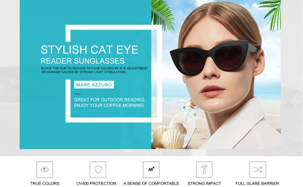 MARE AZZURO Reading Sunglasses Women Vintage Computer Glasses For Farsightedness Cat Eye Magnifying Readers