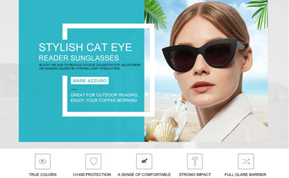 MARE AZZURO Reading Sunglasses Women Vintage Computer Glasses For Farsightedness Cat Eye Magnifying Readers