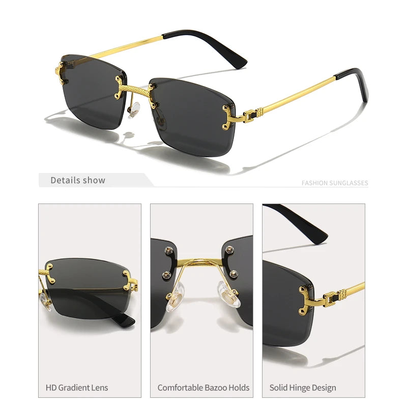 CATERSIDE Punk Rectangle Sunglasses Men Women Luxury Designer Rimless Gradient Lens Metal Sports UV400