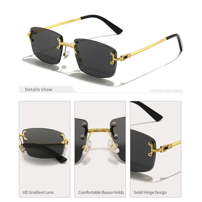 CATERSIDE Punk Rectangle Sunglasses Men Women Luxury Designer Rimless Gradient Lens Metal Sports UV400