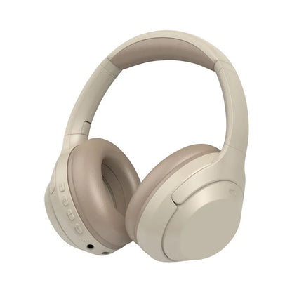 Beige headphones on a white background