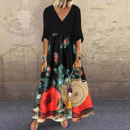 ZANZEA Summer Maxi Dress Women's Vintage Printed Sundress Casual Loose Short Sleeve Vestidos Vacation High Waist Robe Femme - Zara-Craft