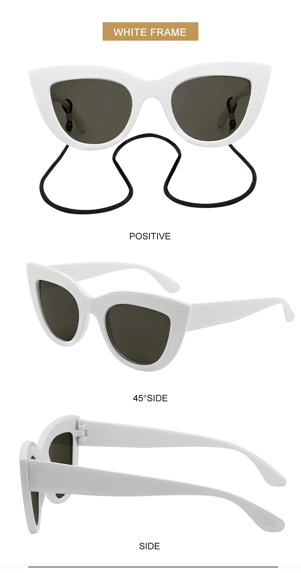 White sunglasses with a white frame on a white background