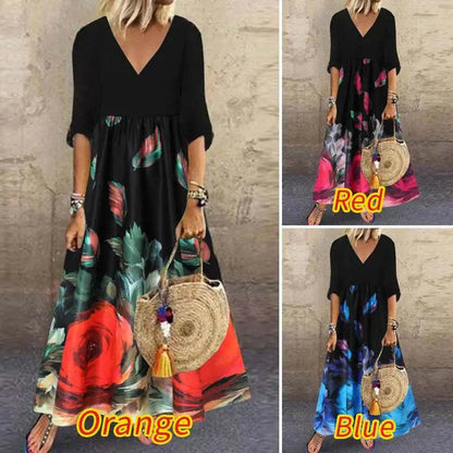 ZANZEA Summer Maxi Dress Women's Vintage Printed Sundress Casual Loose Short Sleeve Vestidos Vacation High Waist Robe Femme - Zara-Craft
