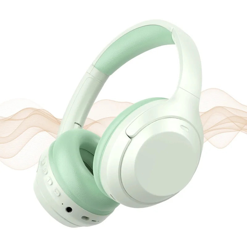 Mint green headphones on a white background