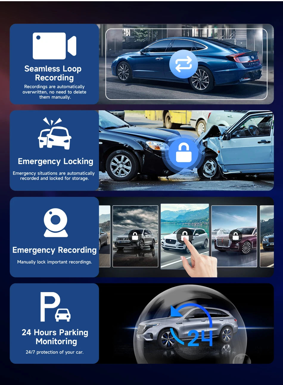 11.26 inch Dash Cam 4K Car DVR Wireless CarPlay & Android Auto GPS Navigation Video Recorder Dashboard Dual Lens WIFI FM AUX