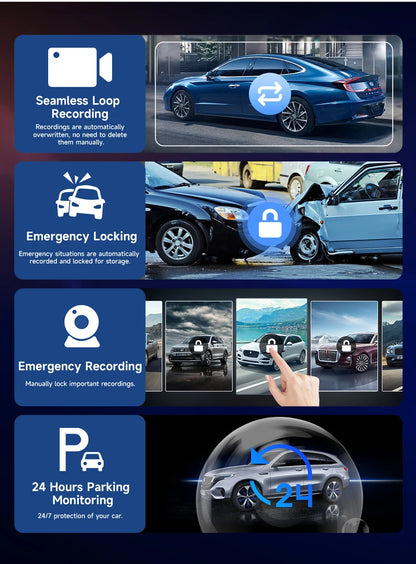 11.26 inch Dash Cam 4K Car DVR Wireless CarPlay & Android Auto GPS Navigation Video Recorder Dashboard Dual Lens WIFI FM AUX