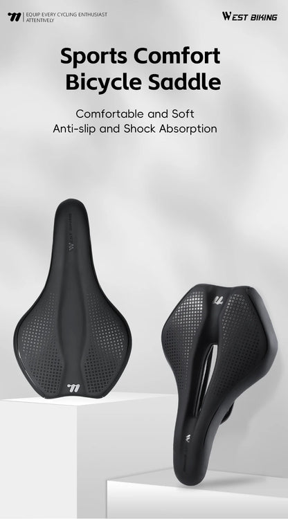 WEST BIKING Bicycle Saddle Comfortable Bike Seat Wear-resistant PU Leather Hollow Road Bicycle Parts Cycling Saddle Bike Cushion