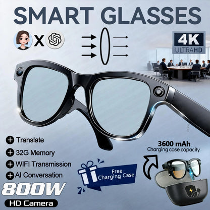 GUHUAVMI AI Smart Glasses 1080P Camera Video Recorder Open Ear Bluetooth Audio Voice Control Wi-Fi Sync Sports