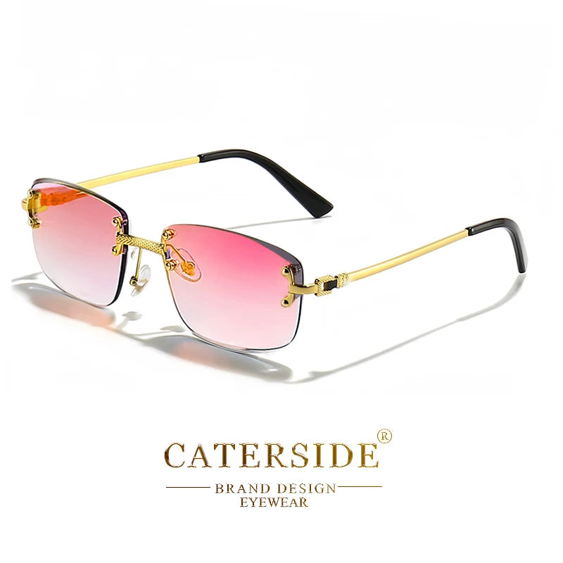 CATERSIDE Punk Rectangle Sunglasses Men Women Luxury Designer Rimless Gradient Lens Metal Sports UV400