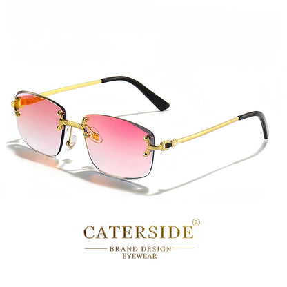 CATERSIDE Punk Rectangle Sunglasses Men Women Luxury Designer Rimless Gradient Lens Metal Sports UV400