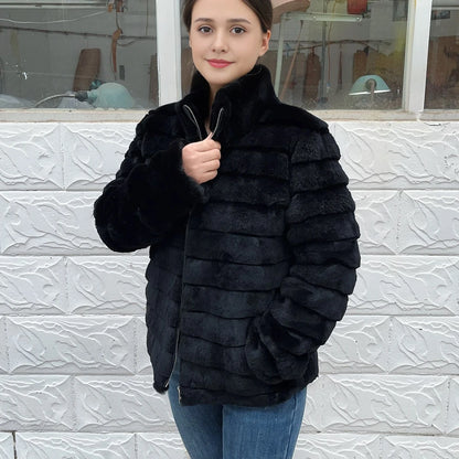 Fancy Rani Natural Rex Rabbit Fur Coat Women Winter Jacket
