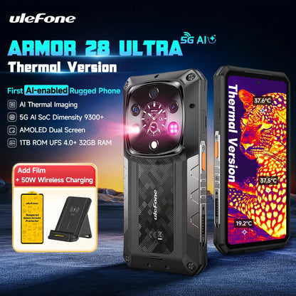 Ulefone Armor 28 Ultra 5G AI Thermal Imaging Rugged Phone Dimensity 9300+ 1TB ROM 32GB RAM Android Smartphone AMOLED Mobile