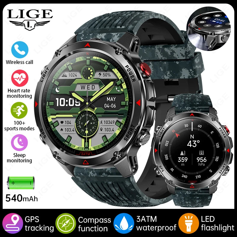 LIGE New Professional GPS Track Sports Smartwatch Outdoor RIDE Run Compass Altimeter 3ATM Fitness Bracelets 540mAh Watches