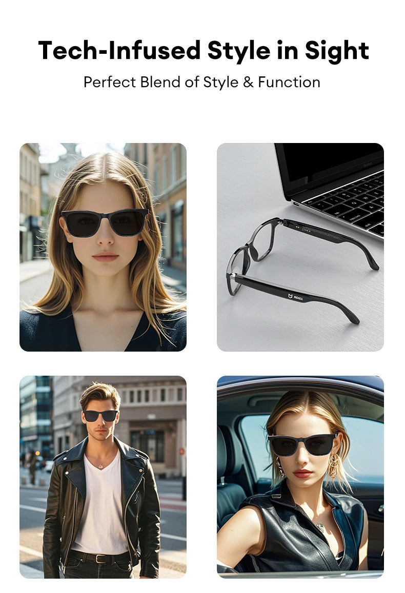 MGALL MG-C08 Smart Glasses AI Voice Assistant Bluetooth Sport Headphones Sunglasses Call Music Headphones Conference Record
