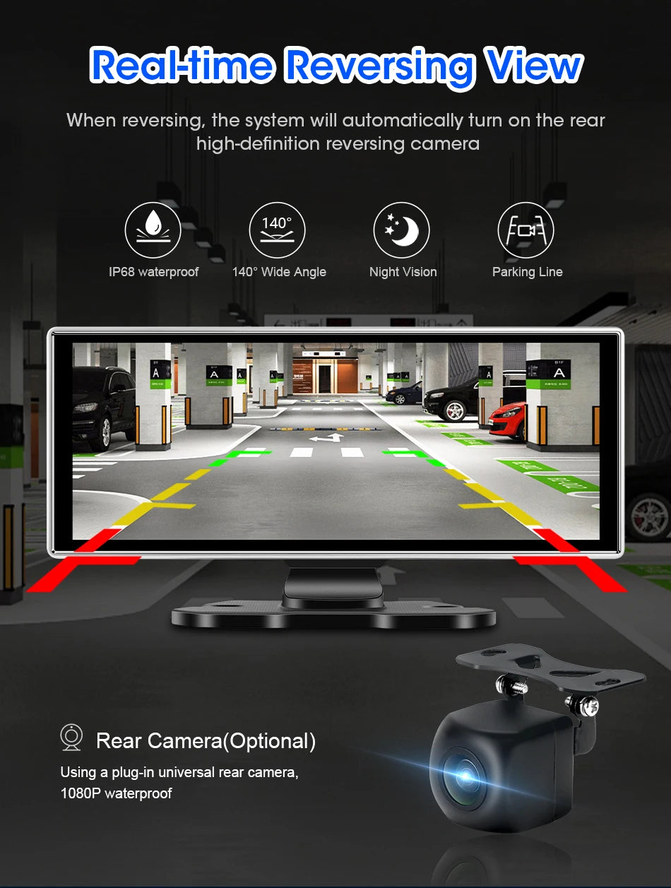 Dash Cam 4K Car DVR Wireless CarPlay & Android Auto GPS Navigation Video Recorder 