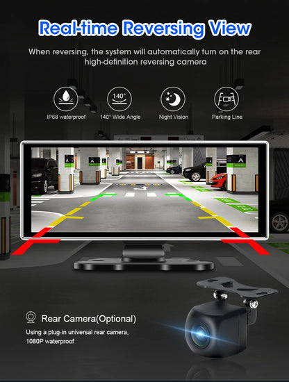 Dash Cam 4K Car DVR Wireless CarPlay & Android Auto GPS Navigation Video Recorder 