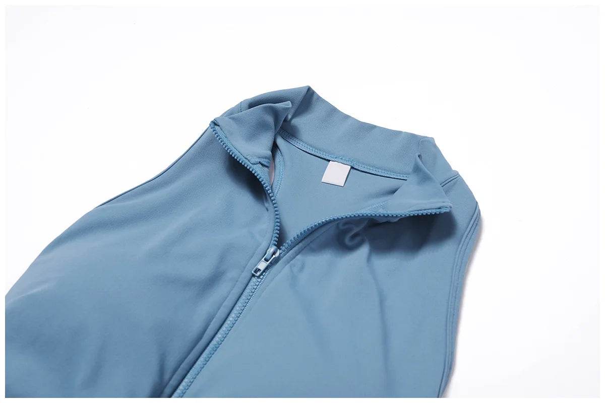 V Back One-piece Suit Women Sports Jumpsuit Zippers Yoga Rompers Backless Sportswear Women Sleeveles Workout Bodysuits Female - Zara-Craft