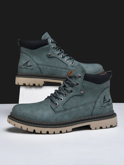 Handmade Men's Ankle Boots Genuine Leather Winter Leather Shoes Outdoor High Top Hiking Boots Sneakers