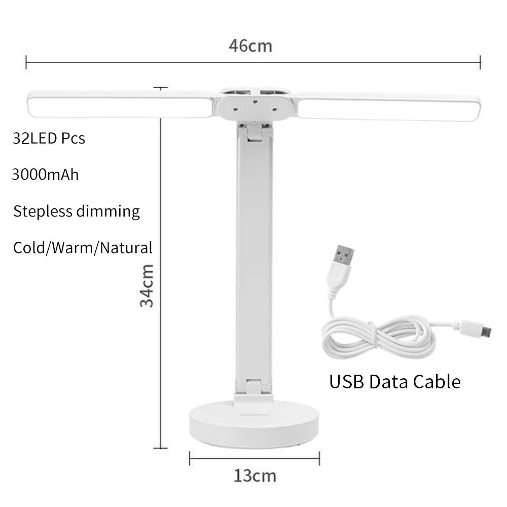 LED Desk Lamp USB Dimmable Touch Foldable Table Lamp with Calendar Temperature Clock Night Light for Study Reading Lamp