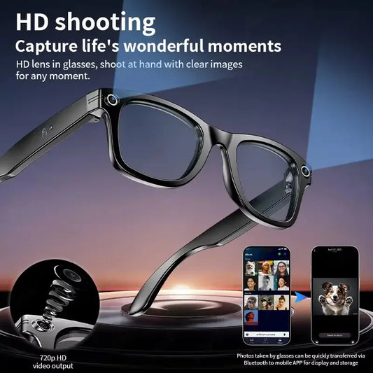 GUHUAVMI AI Smart Glasses with 8MP Camera Video Recording 100+ Languages Translation Sunglasses Bluetooth Call Music Play