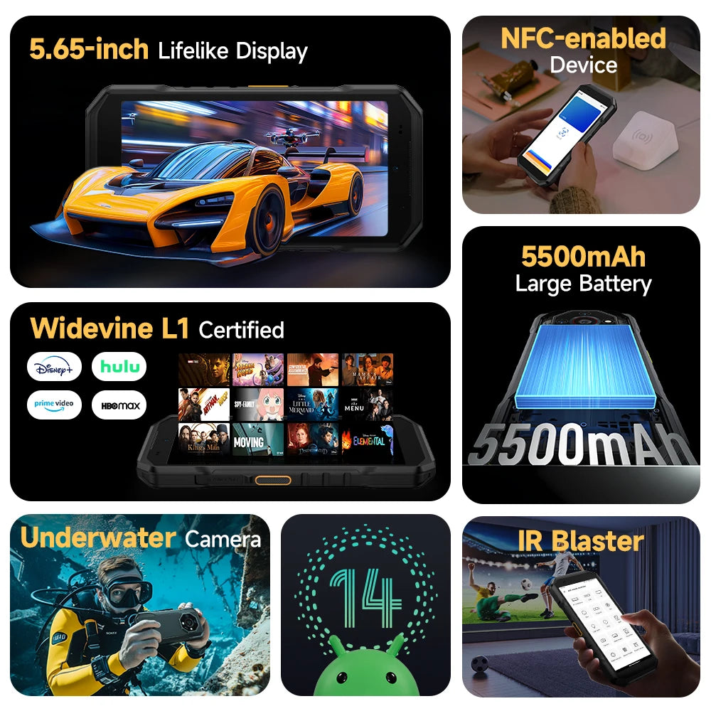 Ulefone Armor X32 4G Rugged Phone Android 14 Waterproof Smartphone 12GB RAM, 128GB ROM NFC Night Mobile Phone Global Version