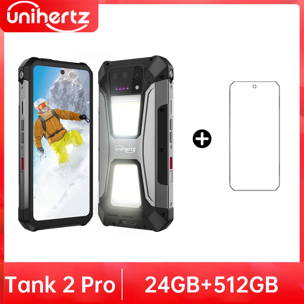 Unihertz Tank 2 PRO Rugged Phones with Projector 2.4K 23800 mAh 24GB+512GB Android 14 100MP NFC 120W G99 Octa Core Dual SIM