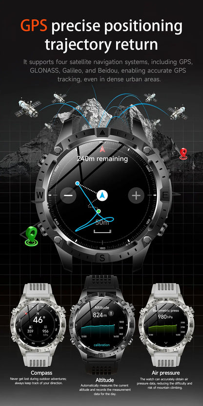 GUHUAVMI GPS Outdoor Smart Watch 1.43 AMOLED Fitness Tracker with Offline Maps Local Music Compass Altimeter Barometer Heart Rate 3ATM BT