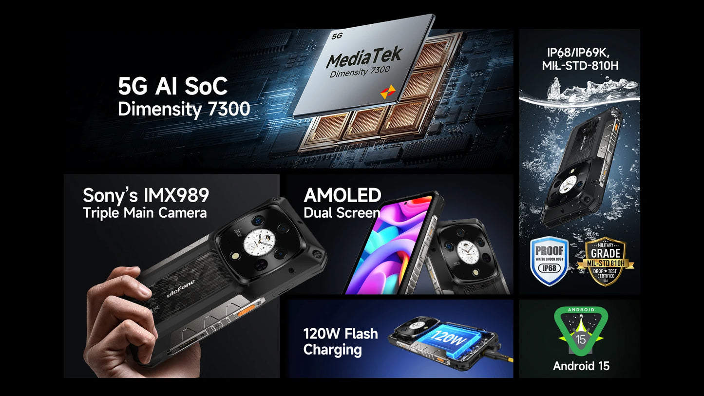 Ulefone Armor 28 Pro 5G AI Rugged Phone 512GB ROM Smartphone 120W 10600mAh 6.67”【Ships from US