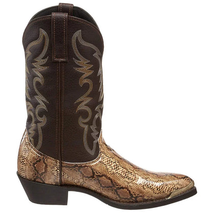 Snake Pattern Cowboy Men Handmade Mid-calf Boots Retro Pointed-top Western Boots