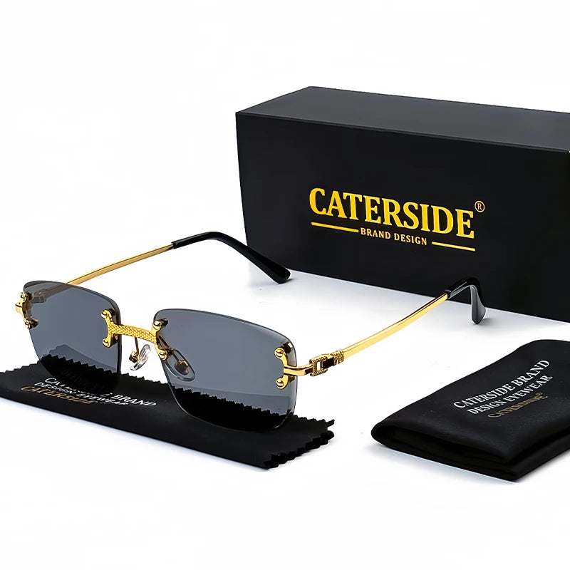 CATERSIDE Punk Rectangle Sunglasses Men Women Luxury Designer Rimless Gradient Lens Metal Sports UV400