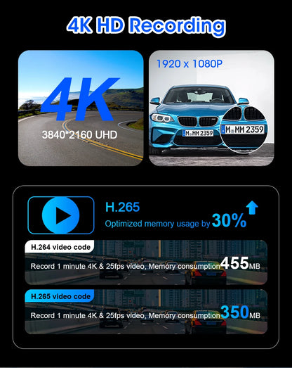 11.26 inch Dash Cam 4K Car DVR Wireless CarPlay & Android Auto GPS Navigation Video Recorder Dashboard Dual Lens WIFI FM AUX