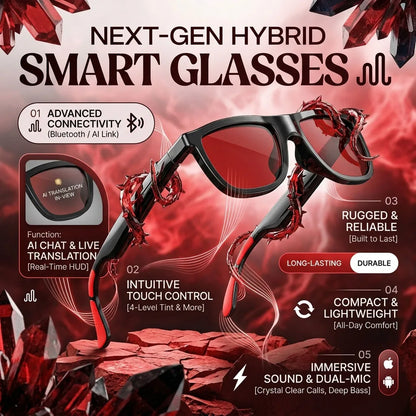 New Touch Color Change Smart Glasses AI Translation Voice Wake-Up Dual Mic Noise Reduction Bluetooth Music IP65 Waterproof