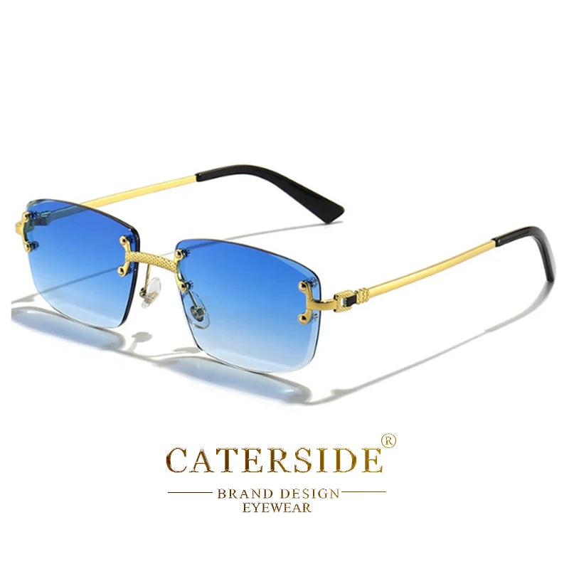 CATERSIDE Punk Rectangle Sunglasses Men Women Luxury Designer Rimless Gradient Lens Metal Sports UV400