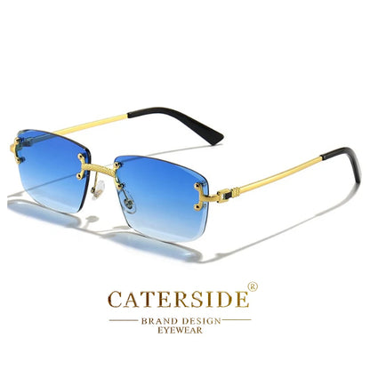 CATERSIDE Punk Rectangle Sunglasses Men Women Luxury Designer Rimless Gradient Lens Metal Sports UV400