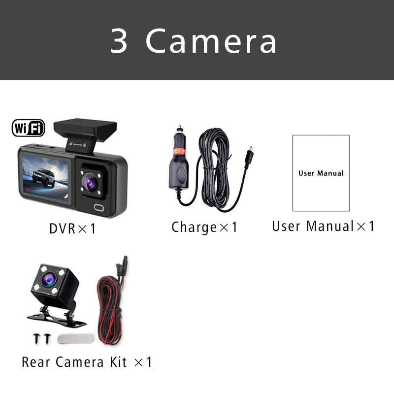 3 Channel WIFI Car DVR HD 1080P Cabin Vehicle Dash Cam Three Way Camera DVRs Recorder Video