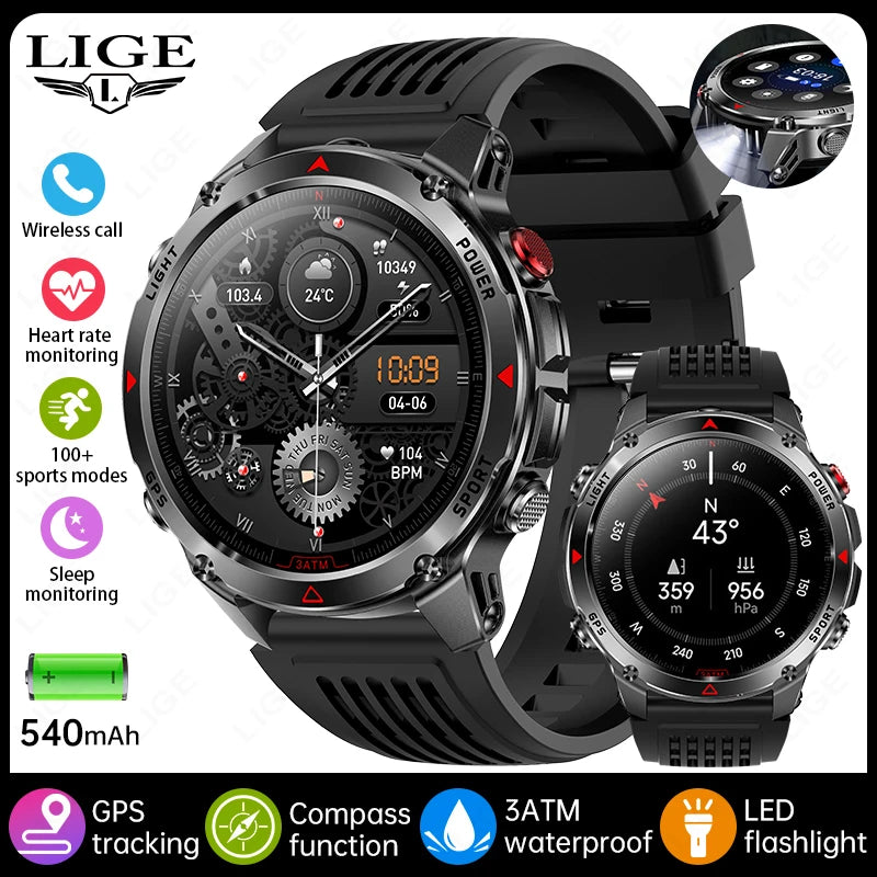 LIGE New Professional GPS Track Sports Smartwatch Outdoor RIDE Run Compass Altimeter 3ATM Fitness Bracelets 540mAh Watches
