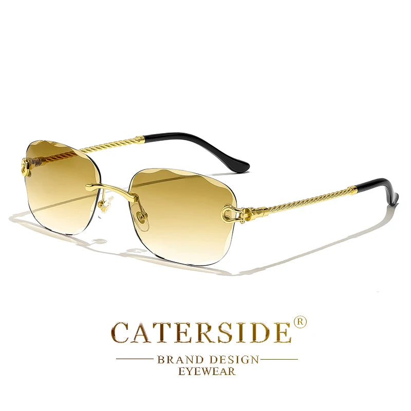 CATERSIDE Retro Fashion Sunglasses Women Men Brand Designer Rimless Gradient Sun Glasses Shades