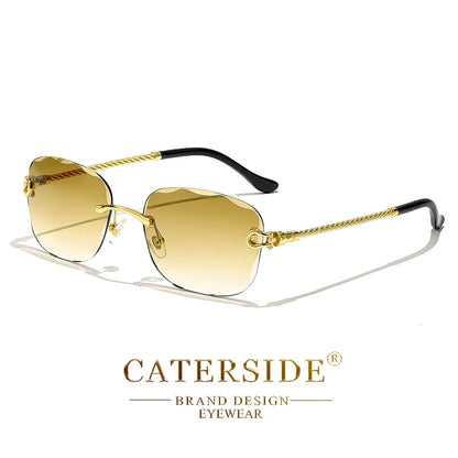 CATERSIDE Retro Fashion Sunglasses Women Men Brand Designer Rimless Gradient Sun Glasses Shades