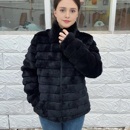 Fancy Rani Natural Rex Rabbit Fur Coat Women Winter Jacket
