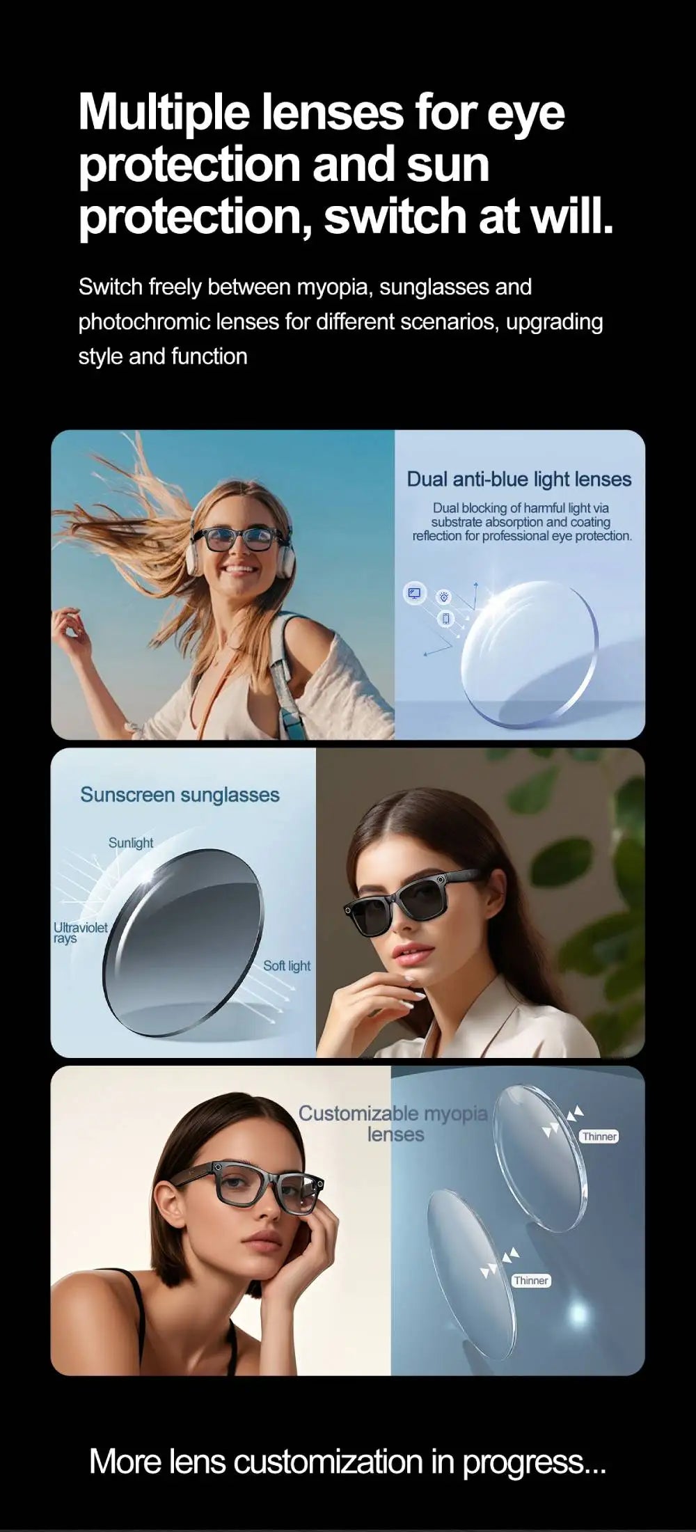 LIGE Smart Glasses Photography Video AI Intelligent Interactive Translation IOS Andirod Glasses
