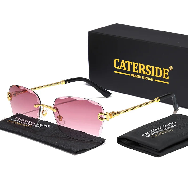CATERSIDE Retro Fashion Sunglasses Women Men Brand Designer Rimless Gradient Sun Glasses Shades