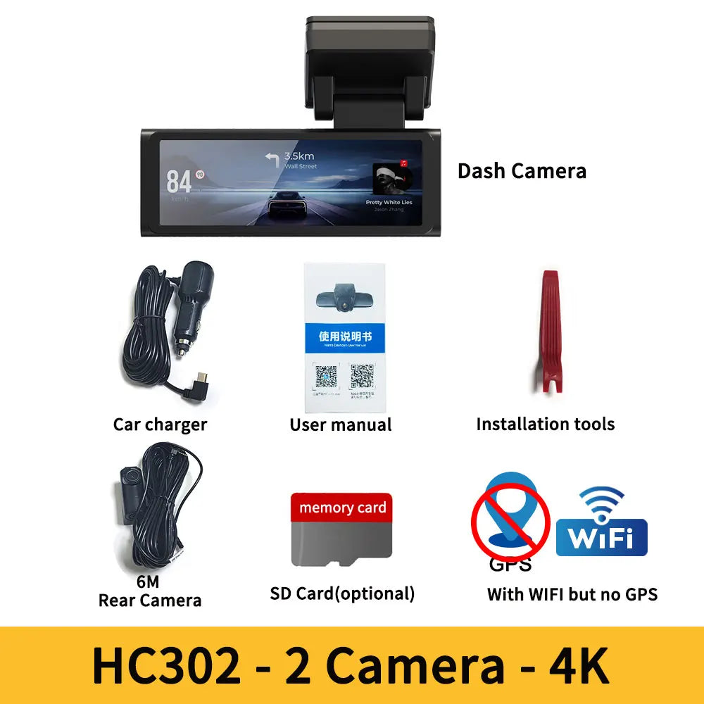 Car dashboard camera system with GPS, WiFi,