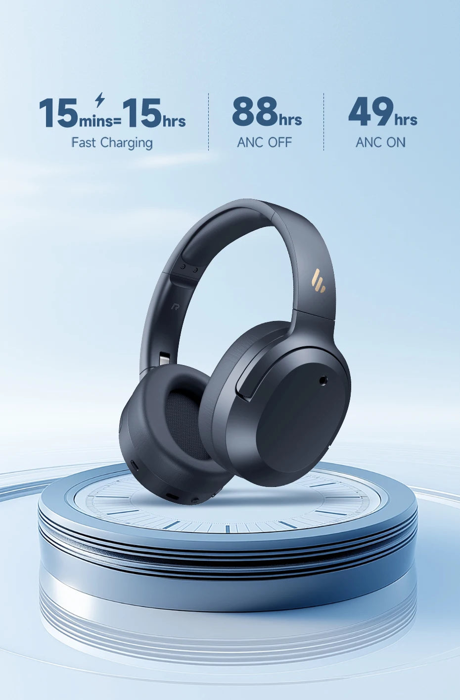 Edifier ANC Wireless Headphone Bluetooth 6.1 Over-ear Headset -49dB Noise Cancelling Earphone Hi-Res Audio