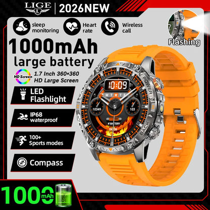 LIGE New Military T-Rex 3 Ultra Smart Watch 1000mAh Battery IP68 Waterproof Compass Flashlight Sports Tracker Smartwatch