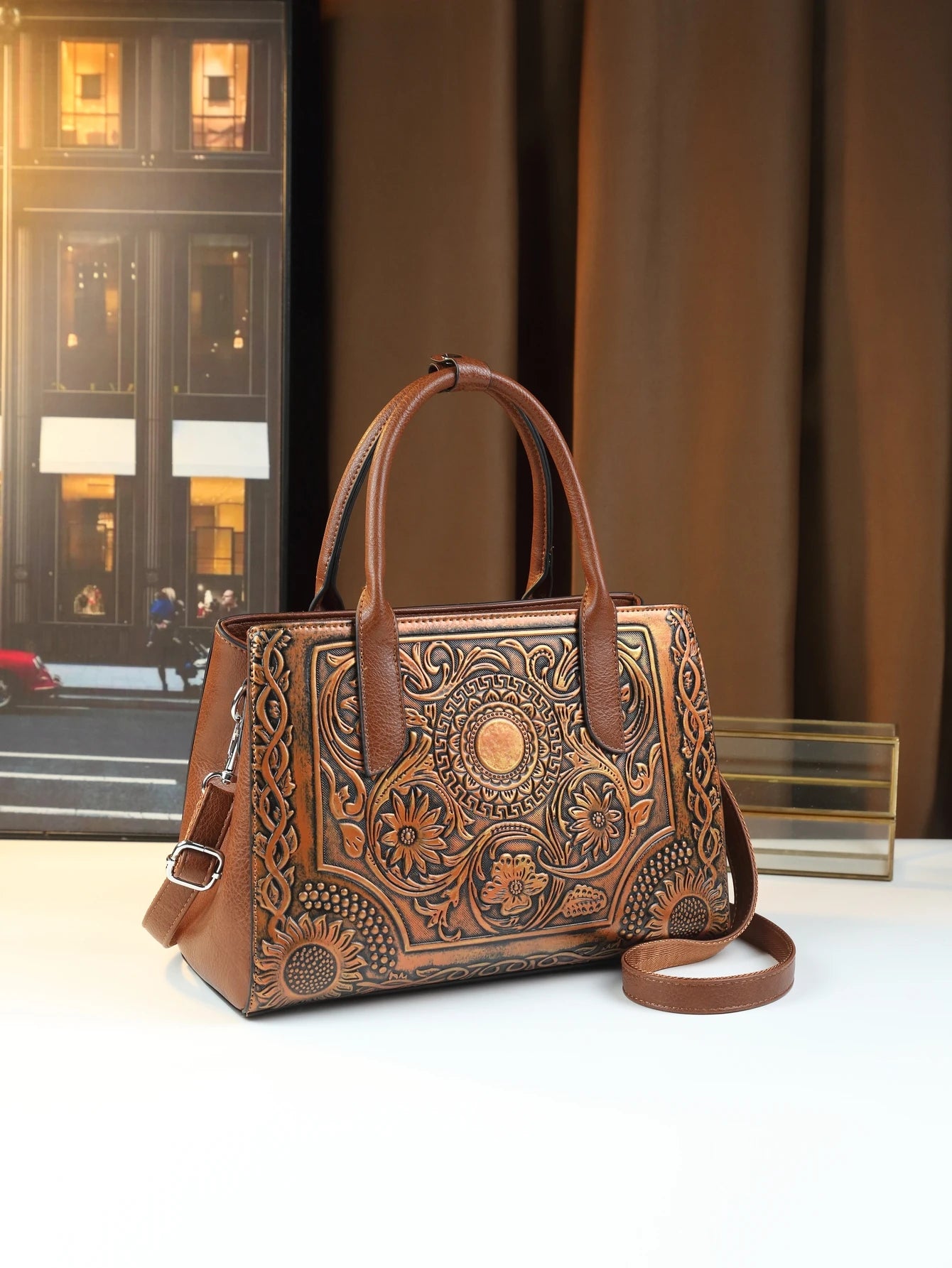 New Retro Fashion Handbag Women's Shoulder Crossbody Bag with Embossed Worn Finish