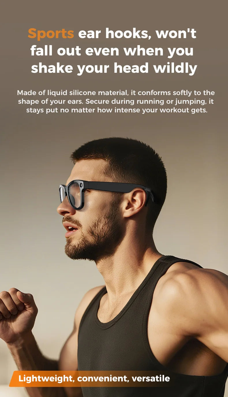 GUHUAVMI AI Smart Glasses 1080P Camera Video Recorder Open Ear Bluetooth Audio Voice Control Wi-Fi Sync Sports